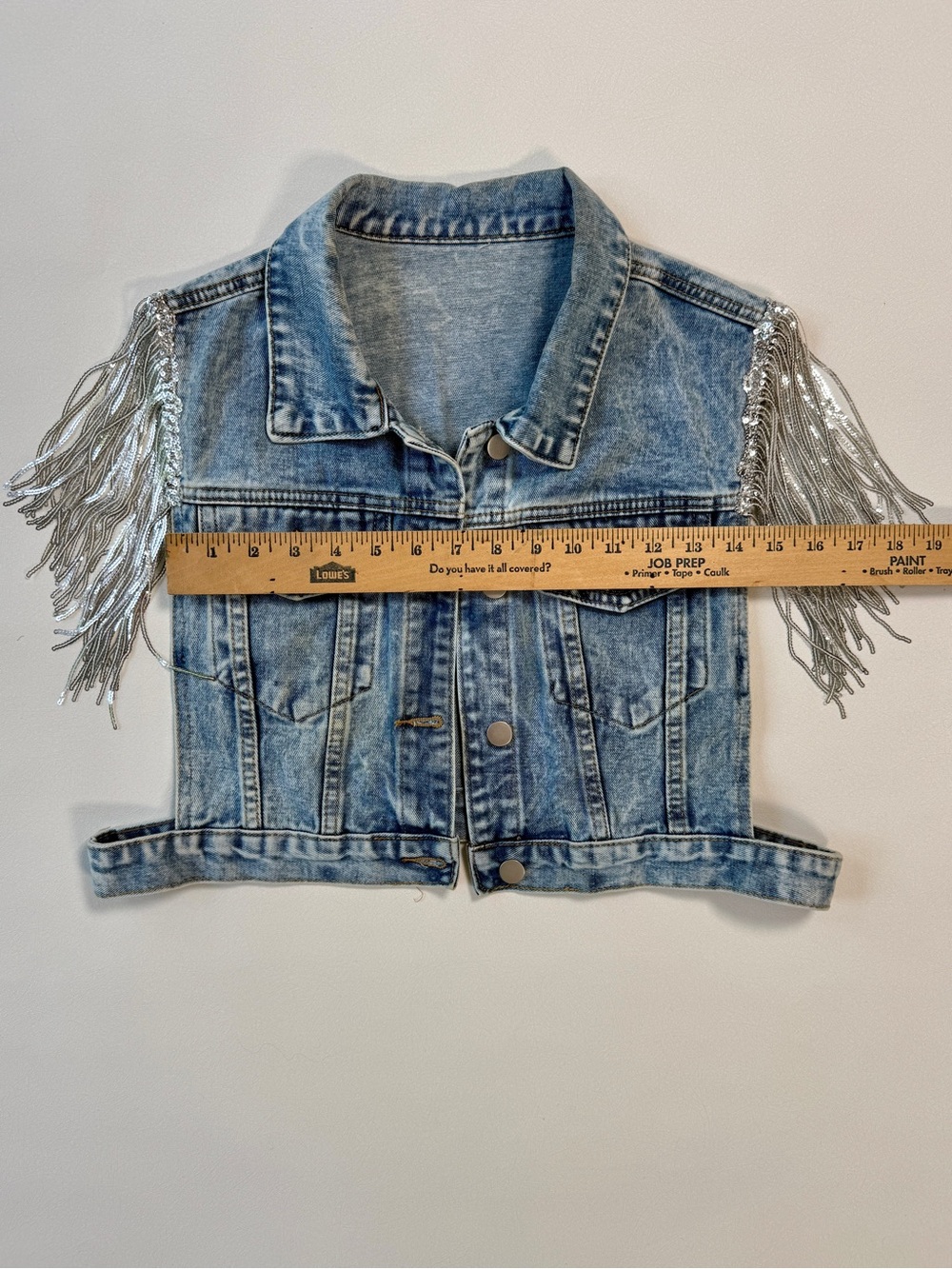Denim Fringe Vest Jacket - Women’s - Picture 3 of 6